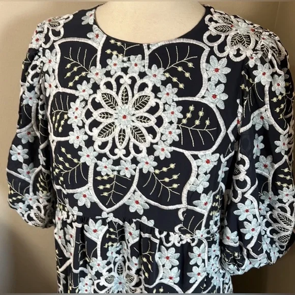 ASOS Embroidered Black & White Puff Sleeve Maxi Dress - Picture 3 of 5